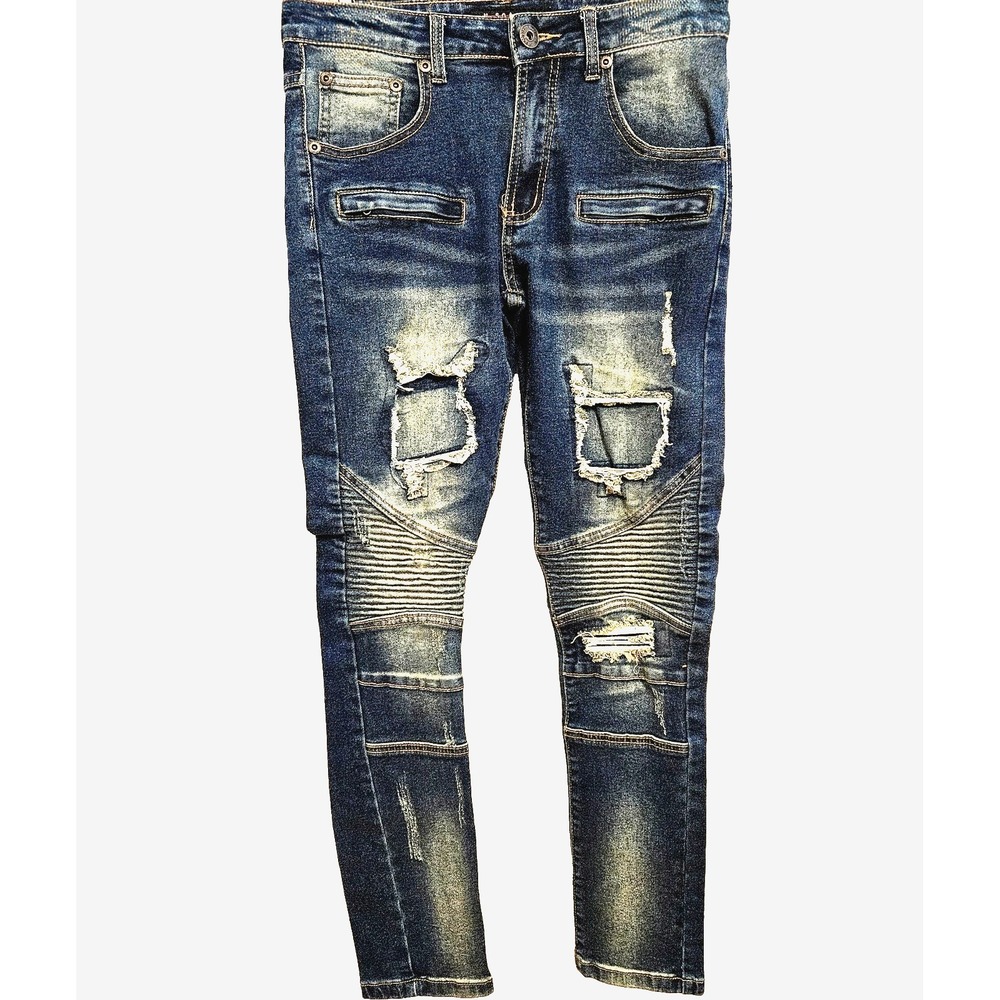 M. Society Moto Zipper Jeans Men's 30x30 Distressed Ripped Slim Straight Denim